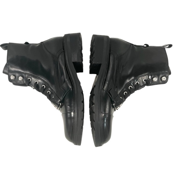 All Saints Donita Black Leather Croc Embossed Combat Moto Biker Boots Women’s 40 - Picture 11 of 16
